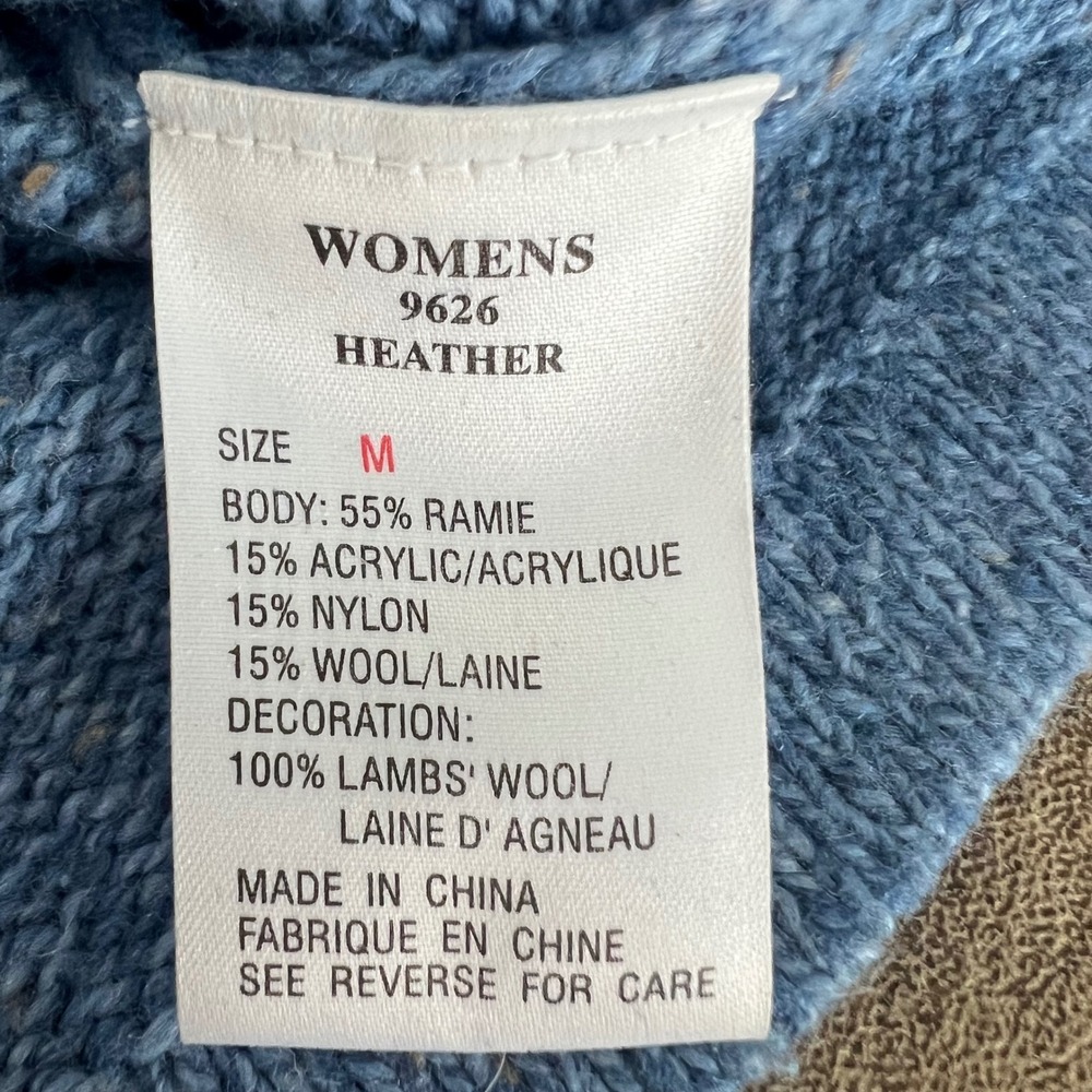 Woolrich Zip Up Hooded Sweater Womens Medium Blue Heather Ramie Wool Blend 9626 - Picture 3 of 9